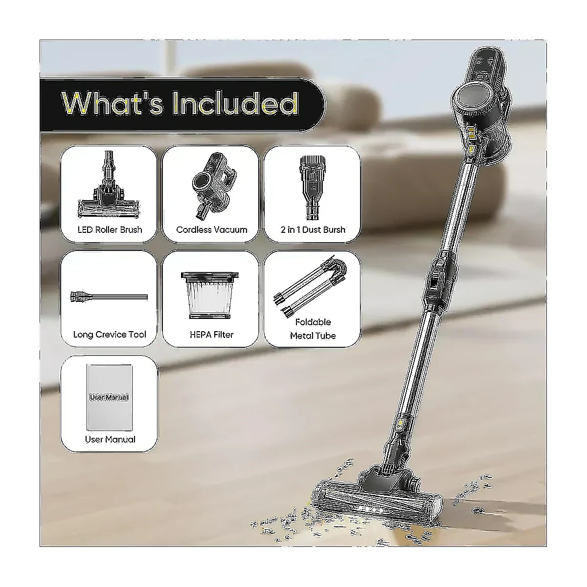 HJ-150DF Cordless Stick Vacuum · Display + Folding — Cliia OEM programme